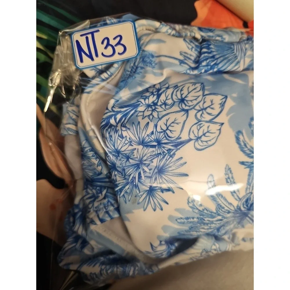 Nicole Miller Floral blue Tropical Wrap One‎ Piece Bathing Suit Swimsuit Sz XL